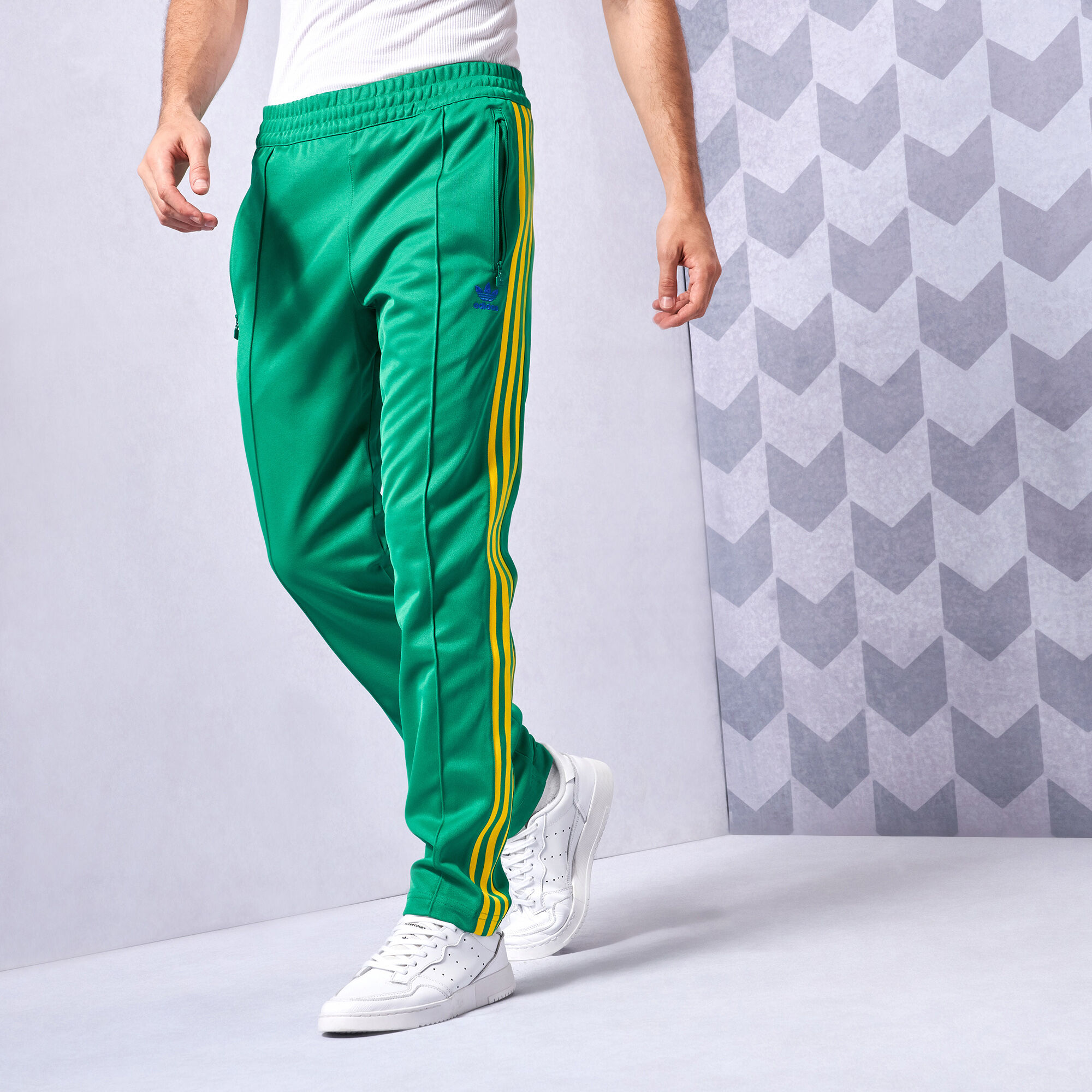 adidas Originals retro beckenbauer track pants in green and yellow