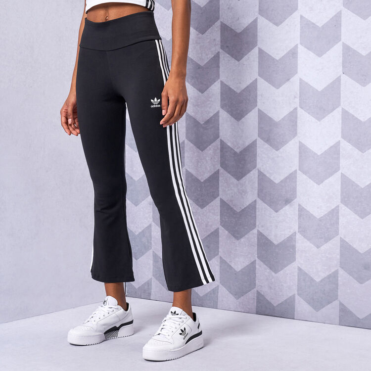 adidas Originals 3-Stripes cropped flare leggings in black